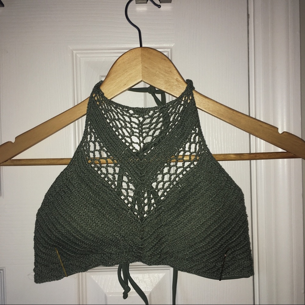 • SO Army Green Crocheted Swim Top •